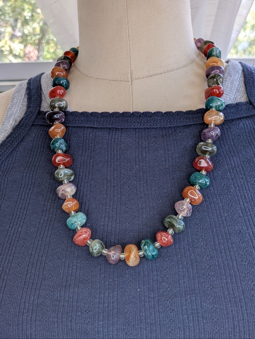 Vintage Avon Nugget Treasure Colorful Lucite Swirl Bead Strand Necklace 1980s